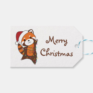 Red Panda Christmas Snow Winter Animals Pandas Tru Presentetikett