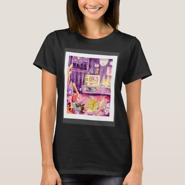 Red Panda Cockatiel 90s Video Game Sleepover Water T Shirt (Framsida)