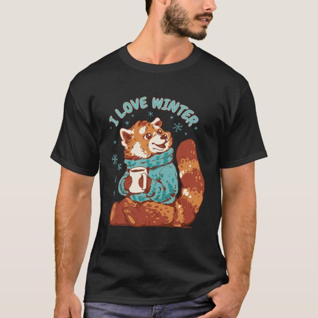 Red Panda Coffee Snow Quote I Love Winter Cute Pan T Shirt (Framsida)