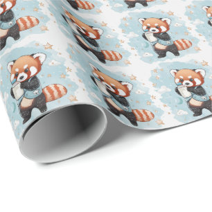Red Panda Cute Baby Pastel Watercolor Mönster Presentpapper