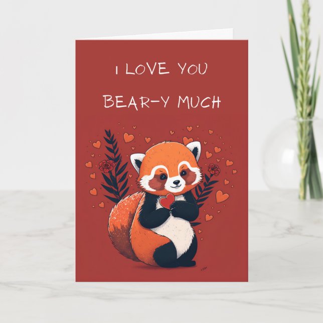 Red Panda Cute Illustrated Valentine Day Card Tack Kort (Framsida)