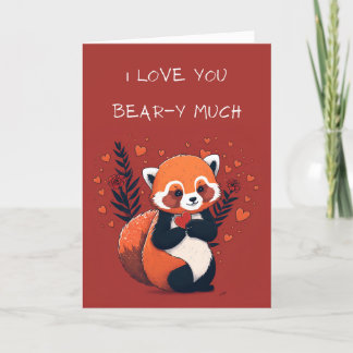 Red Panda Cute Illustrated Valentine Day Card Tack Kort