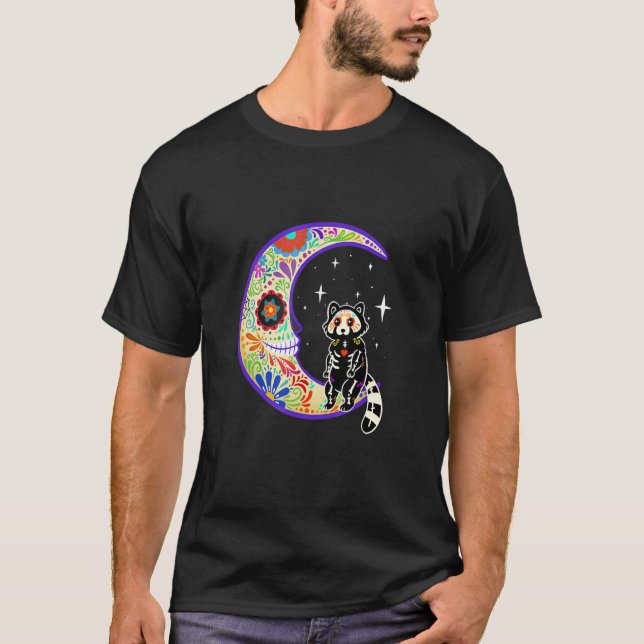 Red Panda Dia De Los Muertos Skeleton T Shirt (Framsida)