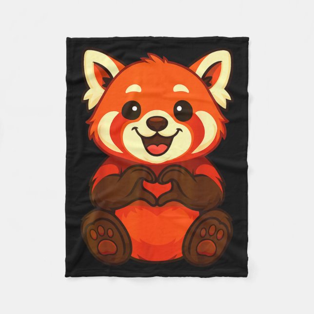 Red Panda Doing Heart With Hands Valentines Day  Fleecefilt (Framsidan)