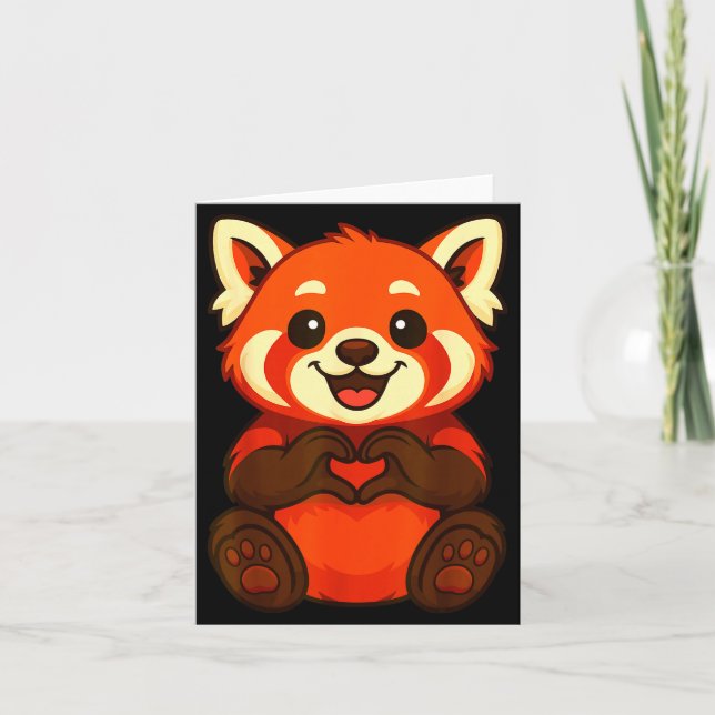 Red Panda Doing Heart With Hands Valentines Day  Kort (Framsida)