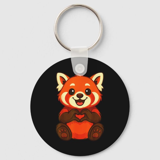 Red Panda Doing Heart With Hands Valentines Day  Nyckelring (Framsida)