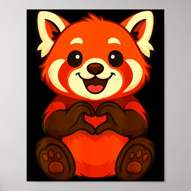 Red Panda Doing Heart With Hands Valentines Day  Poster (Framsidan)