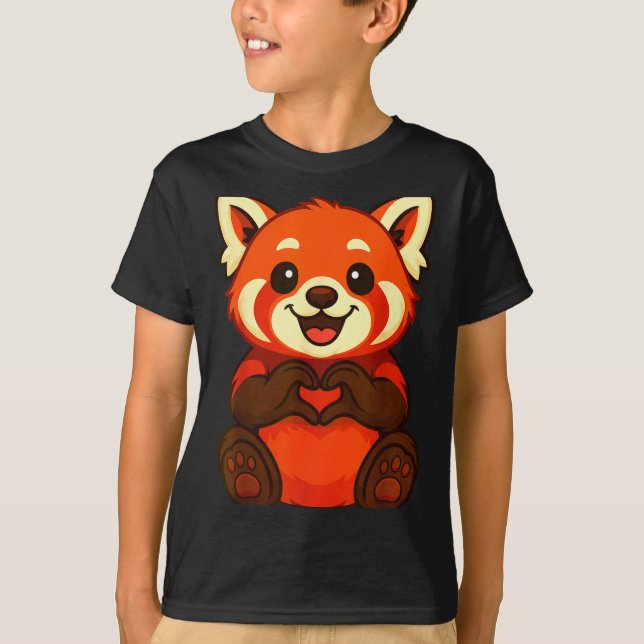 Red Panda Doing Heart With Hands Valentines Day  T Shirt (Framsida)