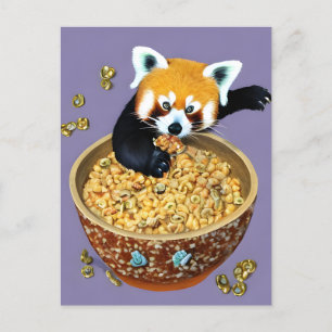 Red Panda Eating a Bowl of Cereal Postcard Vykort