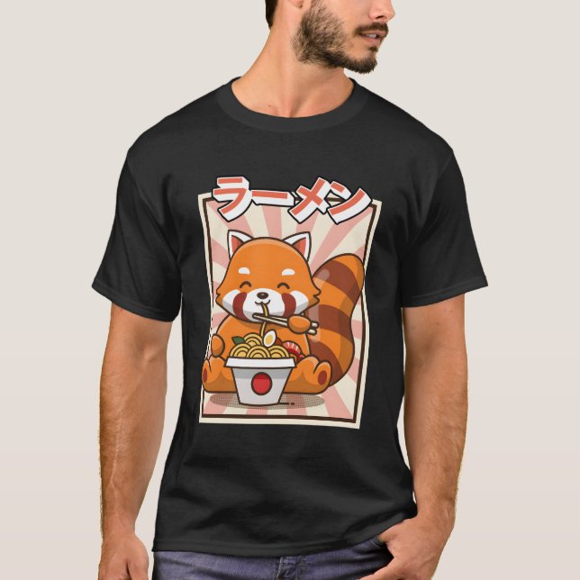 Red Panda Eating Ra Kawaii Japanska Noodles Ra T Shirt (Framsida)