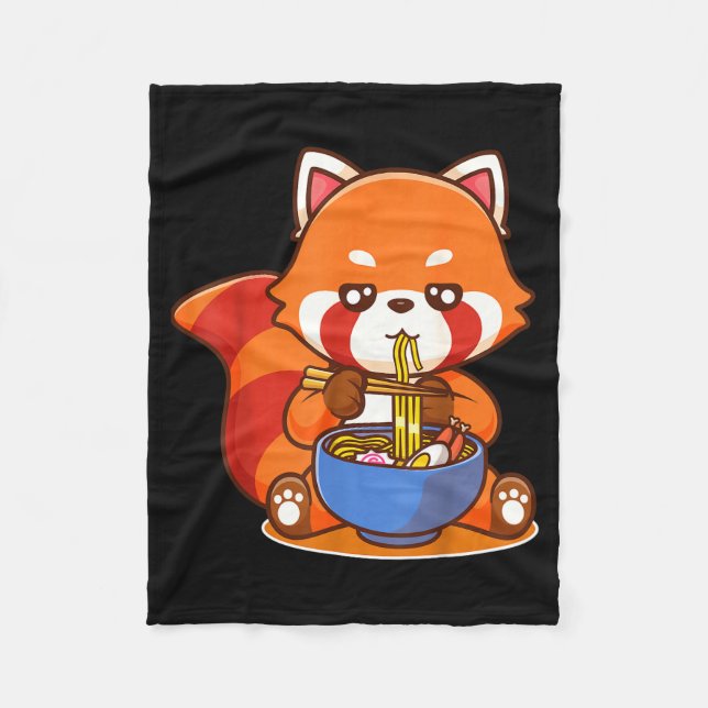 Red Panda Eating Ramen Japanese Soup Zoo Animal Zo Fleecefilt (Framsidan)