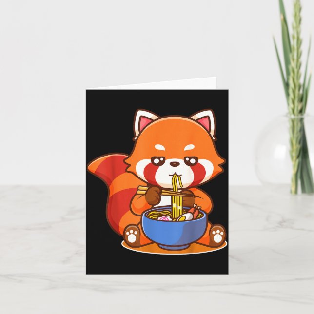 Red Panda Eating Ramen Japanese Soup Zoo Animal Zo Kort (Framsida)
