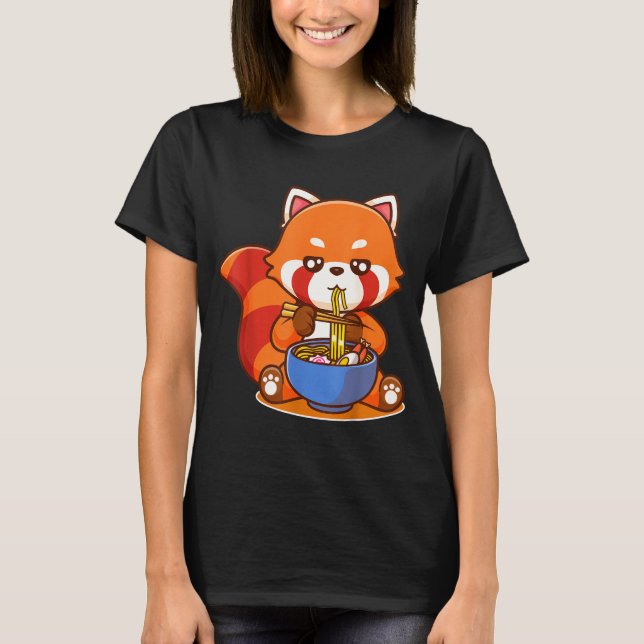 Red Panda Eating Ramen Japanese Soup Zoo Animal Zo T Shirt (Framsida)