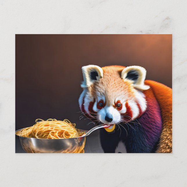 Red Panda Eating Spaghetti Postcard Vykort (Framsida)
