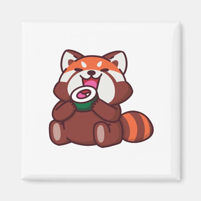 Red Panda Eating Sushi Magnet (Framsidan)