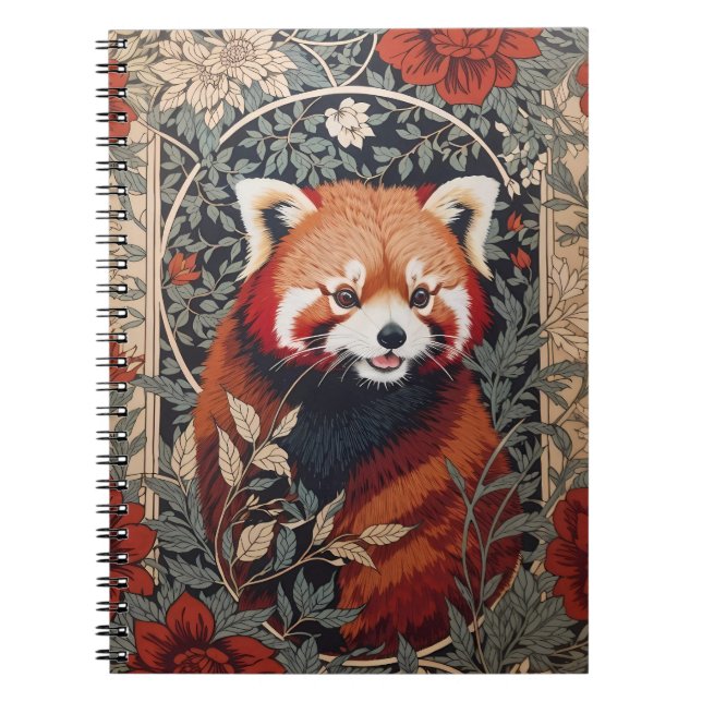 Red Panda Elegant William Morris Inspired Blommigt Anteckningsbok (Framsidan)