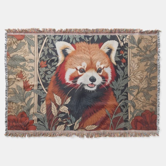Red Panda Elegant William Morris Inspired Blommigt Filt (Framsidan)