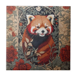 Red Panda Elegant William Morris Inspired Blommigt Kakelplatta