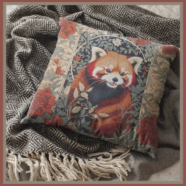 Red Panda Elegant William Morris Inspired Blommigt Kudde