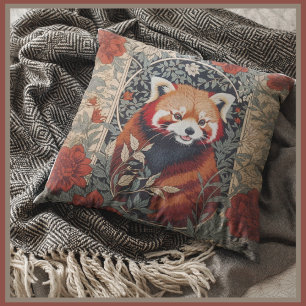 Red Panda Elegant William Morris Inspired Blommigt Kudde