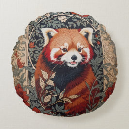 Red Panda Elegant William Morris Inspired Blommigt Rund Kudde