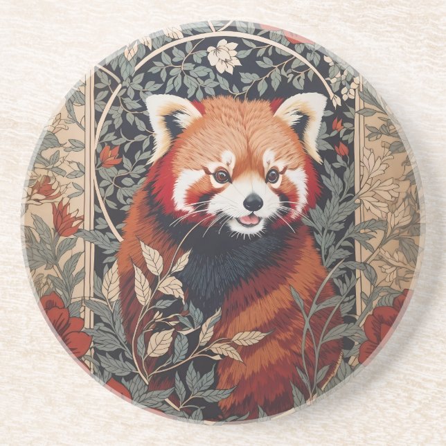 Red Panda Elegant William Morris Inspired Blommigt Underlägg (Framsidan)
