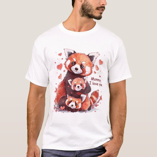 Red Panda Family: Mamma, I Kärlek You T-Shirt (Framsida)
