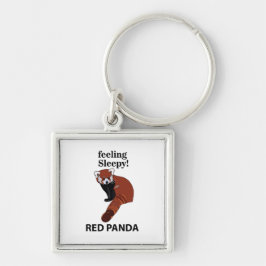 Red Panda Feeling Sömnig Funny Red Panda Fyrkantig Silverfärgad Nyckelring