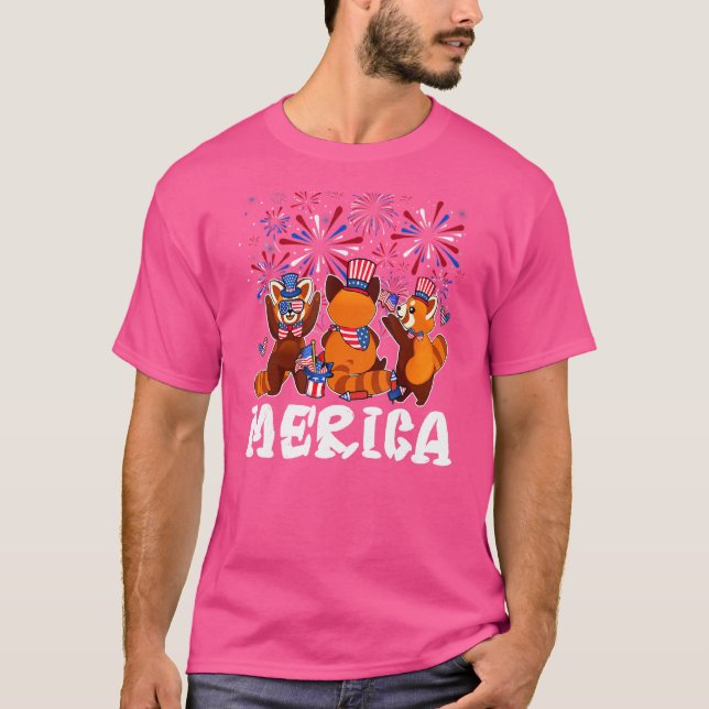 Red Panda Fireworks Sunglass Hat Merica 4:e T Shirt (Framsida)