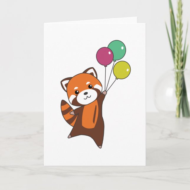 Red Panda fllies Balloons Cute Animals För barn Kort (Framsida)
