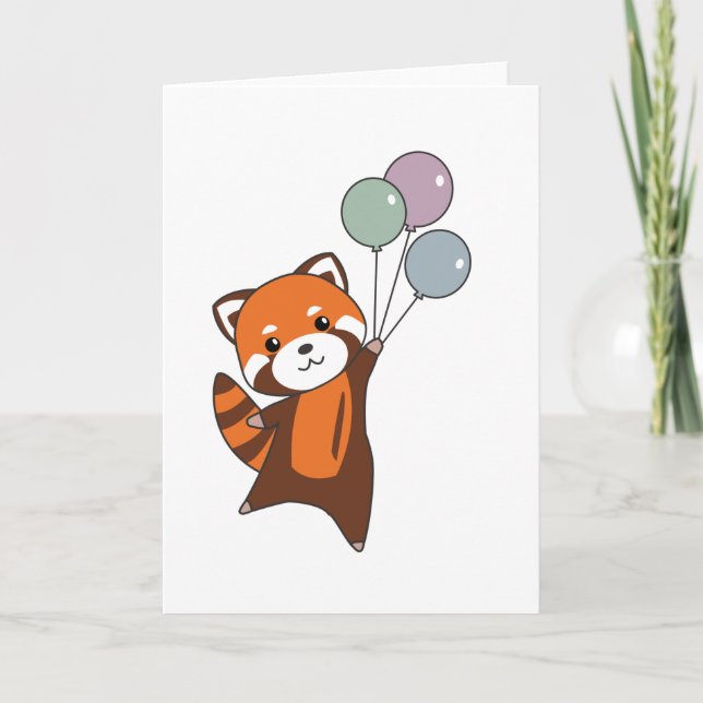 Red Panda fllies Balloons Cute Animals För barn Kort (Framsida)