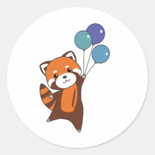Red Panda fllies Balloons Cute Animals För barn Runt Klistermärke