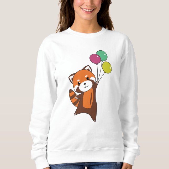 Red Panda fllies Balloons Cute Animals För barn T Shirt (Framsida)