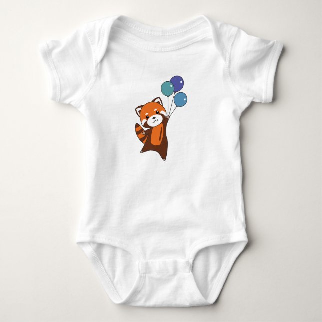 Red Panda fllies Balloons Cute Animals För barn T Shirt (Framsida)