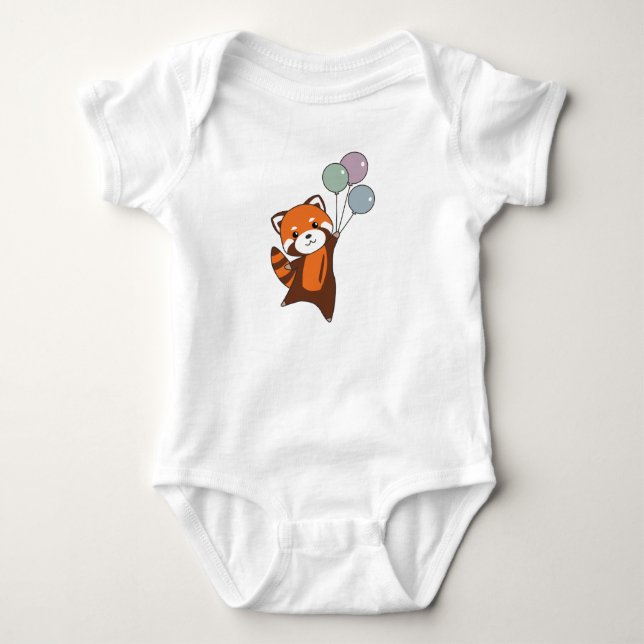 Red Panda fllies Balloons Cute Animals För barn T Shirt (Framsida)