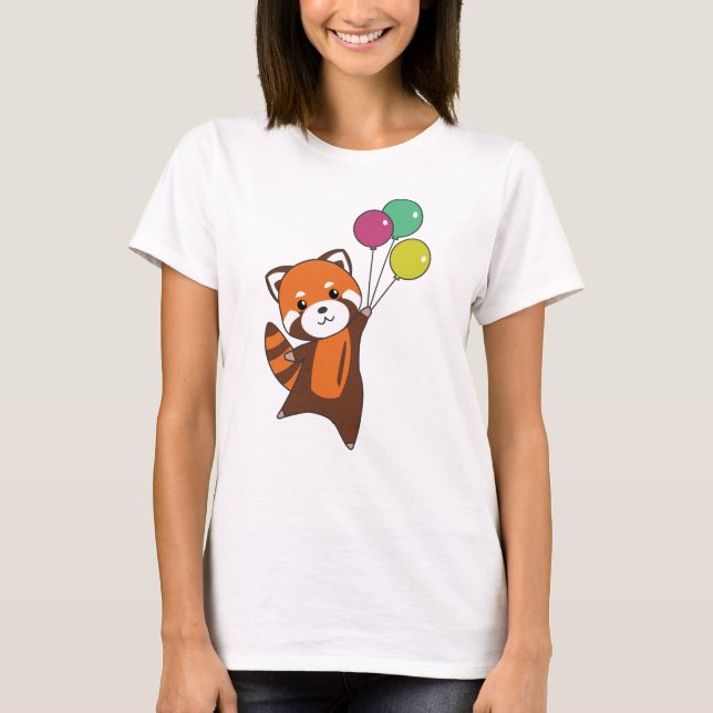 Red Panda fllies Balloons Cute Animals För barn T Shirt (Framsida)