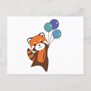 Red Panda fllies Balloons Cute Animals För barn Vykort