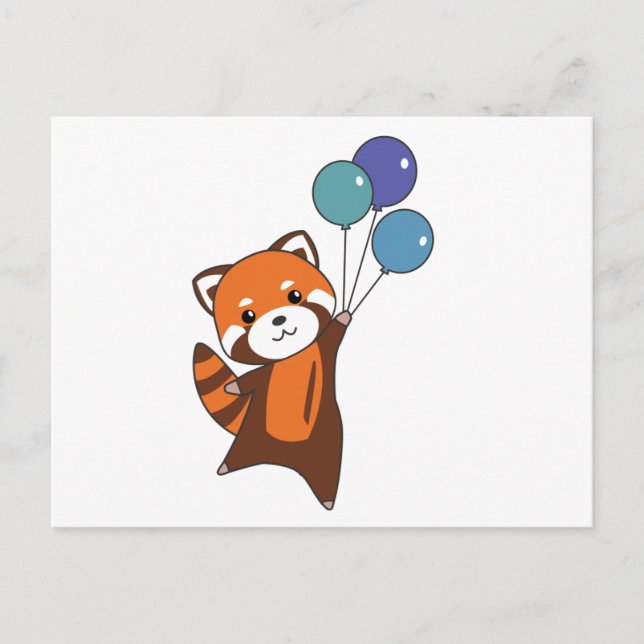 Red Panda fllies Balloons Cute Animals För barn Vykort (Framsida)