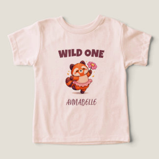 Red Panda Flower First Birthday Girl T Shirt