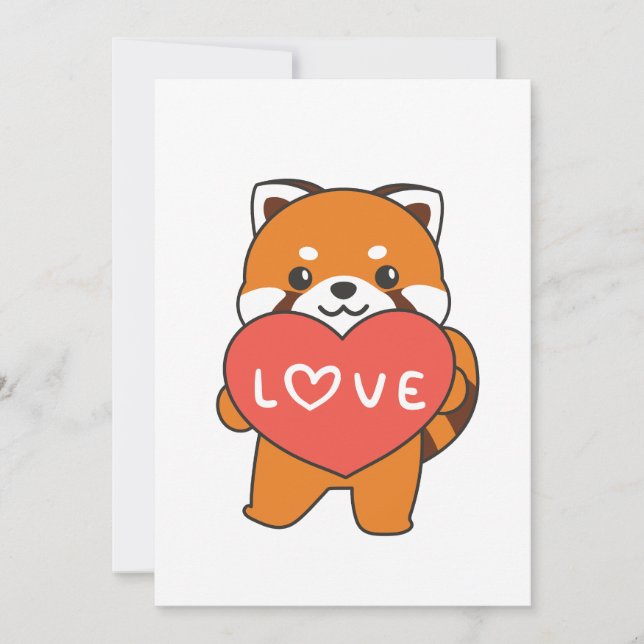 Red Panda for Valentine Day Cute Animals Heart H Julkort (Framsida)