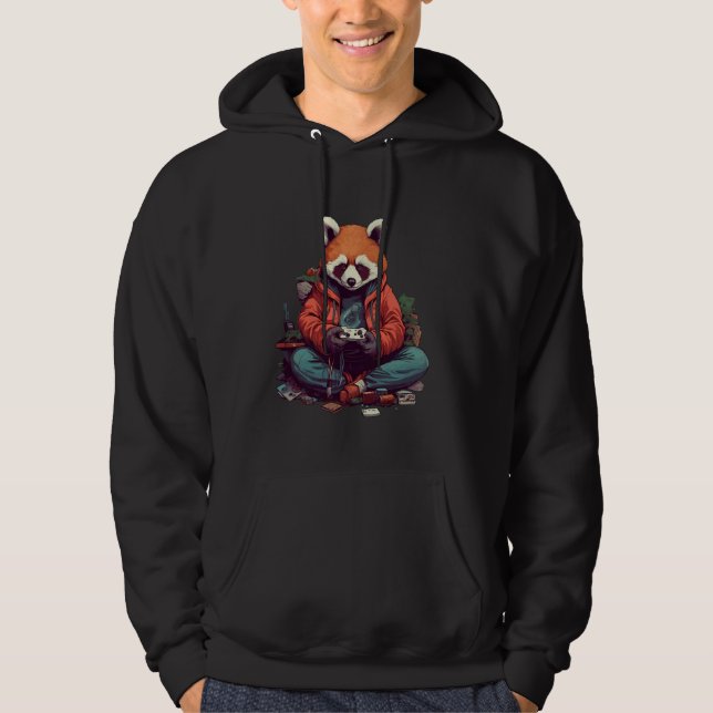 Red Panda Gamer Anime Video Gaming Hoodie (Framsida)