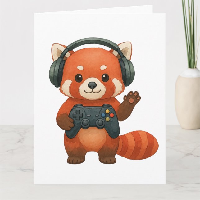 Red Panda Gamer, spelkontroll och hörlurar Kort (Framsida)