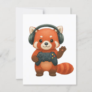 Red Panda Gamer, spelkontroll och hörlurar Vykort