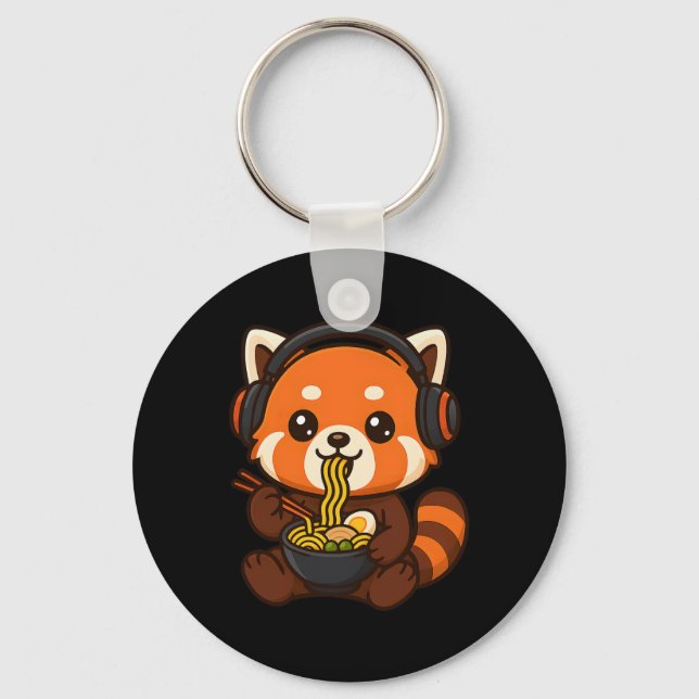 Red Panda Gaming Gamer Eating Ramen  Nyckelring (Framsida)