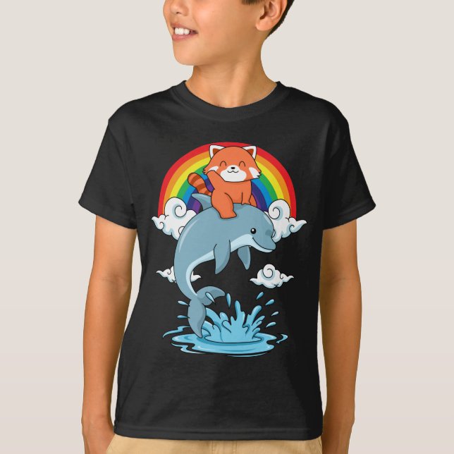 Red Panda Gifts Kids Kawaii Red Panda Dolphin T Shirt (Framsida)