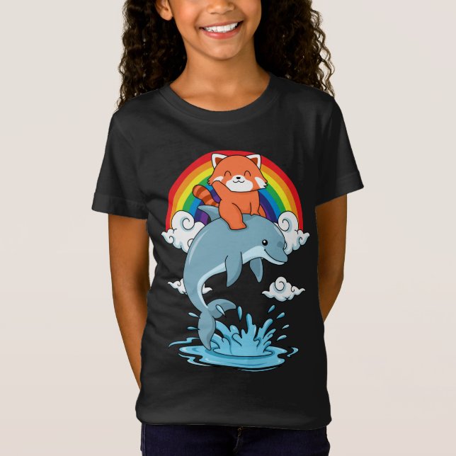 Red Panda Gifts Kids Kawaii Red Panda Dolphin T Shirt (Framsida)