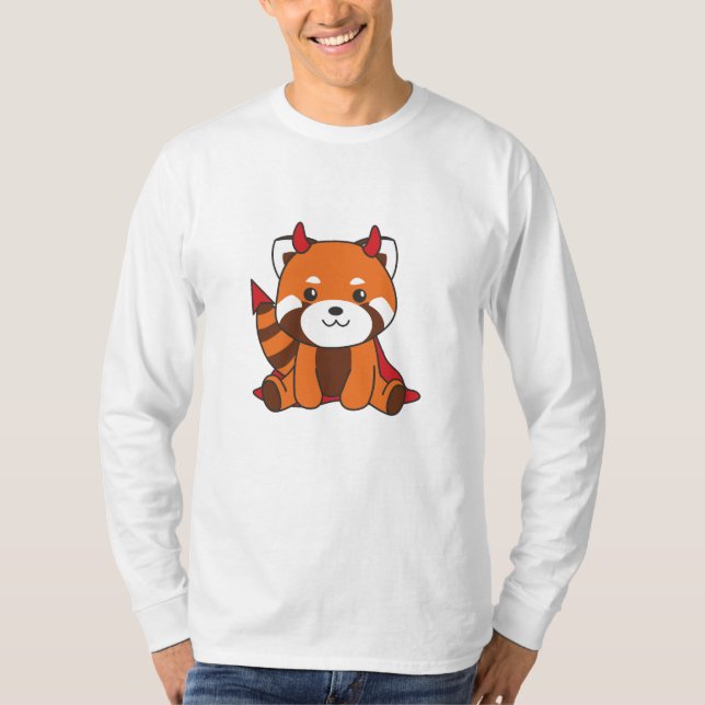 Red Panda Halloween Cute Djävulen Witch Costume T Shirt (Framsida)