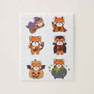 Red Panda Halloween Djävulen Pumpkin Vampire Costu Pussel