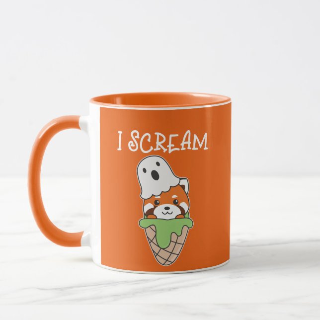 Red Panda Halloween Ghost I Skräm Ice Cream Pun Mugg (Vänster)