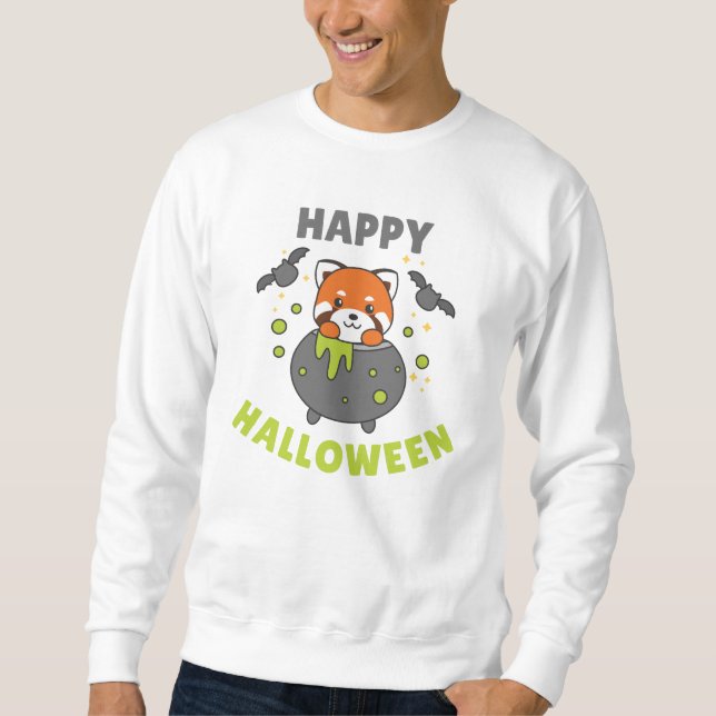 Red Panda Happy halloween Cauldron Fladdermus Lång Ärmad Tröja (Framsida)